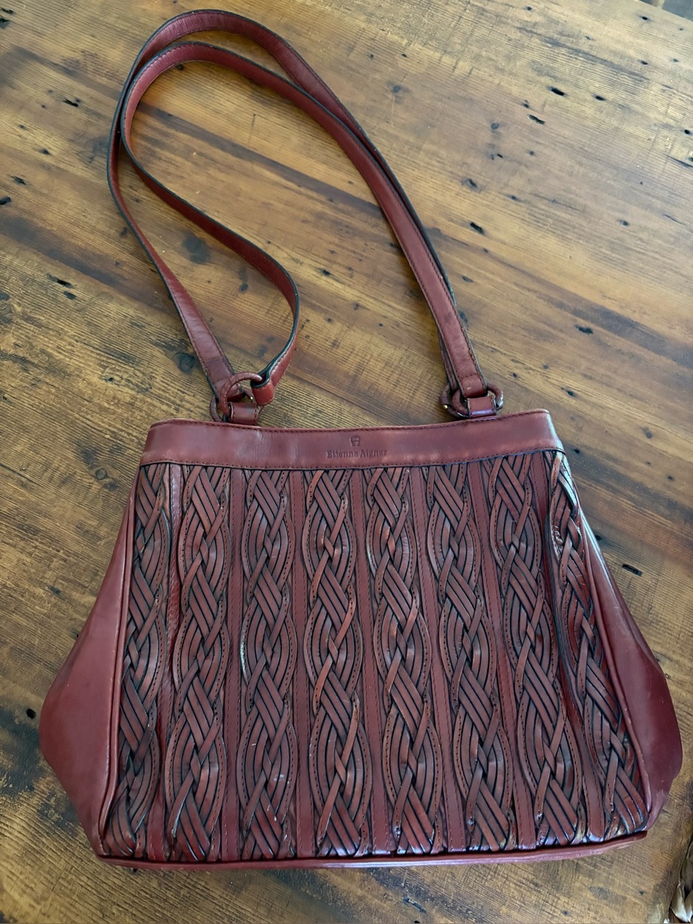 Vintage Etienne Aigner Brown Leather Woven Braided Tote Shoulder Bag - Picture 11 of 12
